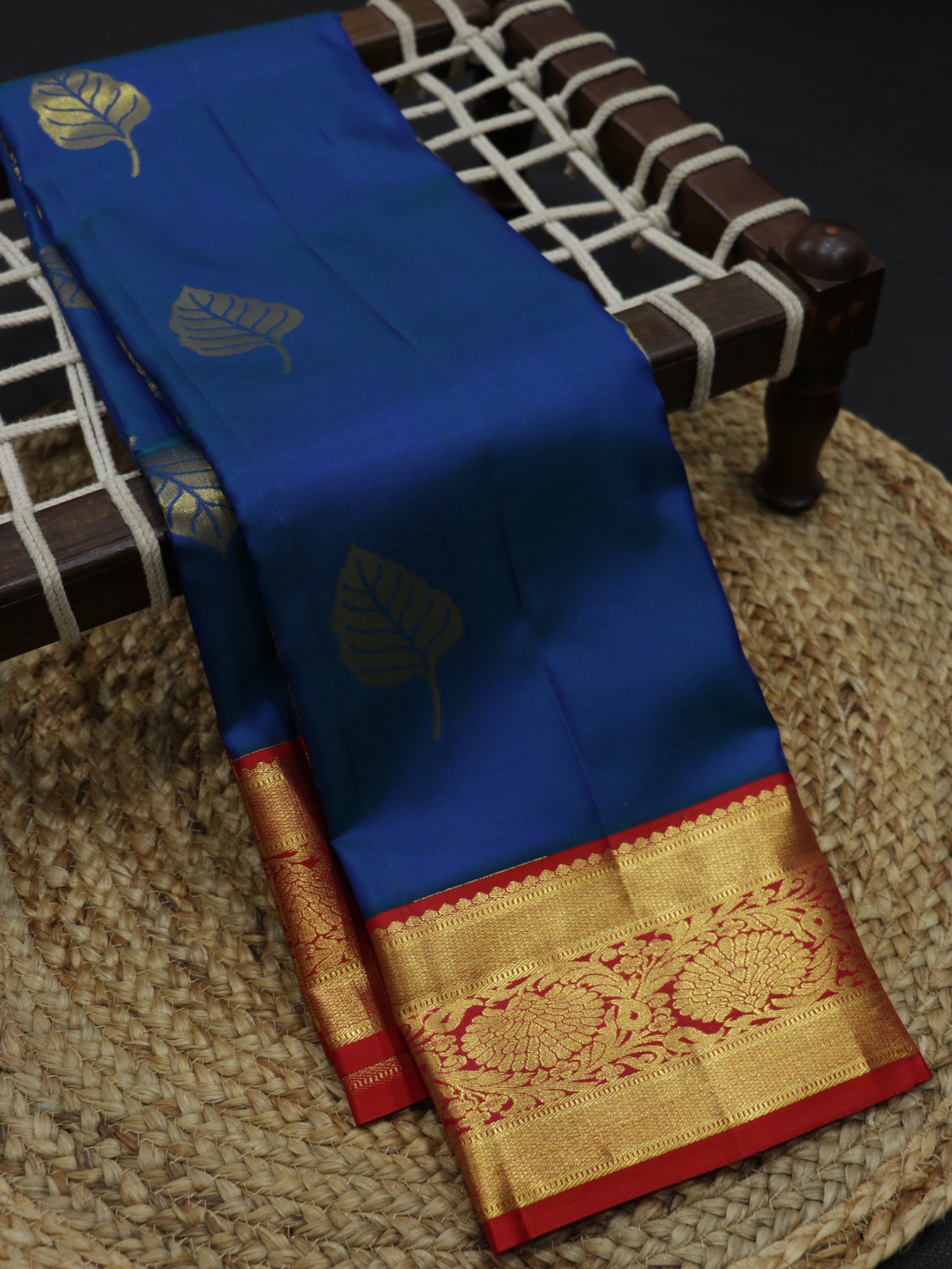 Royal Blue Kanchipuram Semi Soft Silk Saree with Maroon Korvai Border & Rich Zari Pallu
