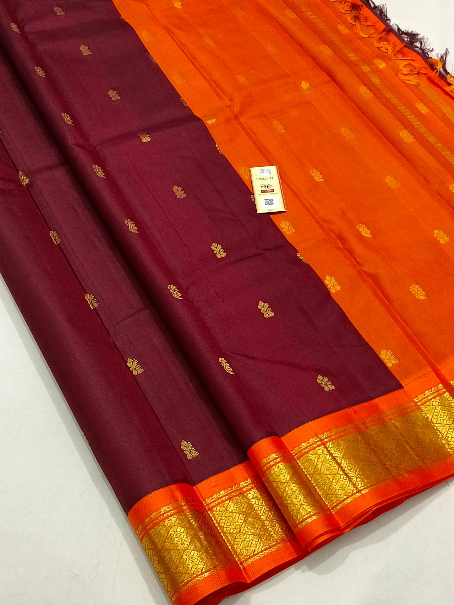 Classic Kaapi Saree With Orange Border In Kanchipuram Pure Silk