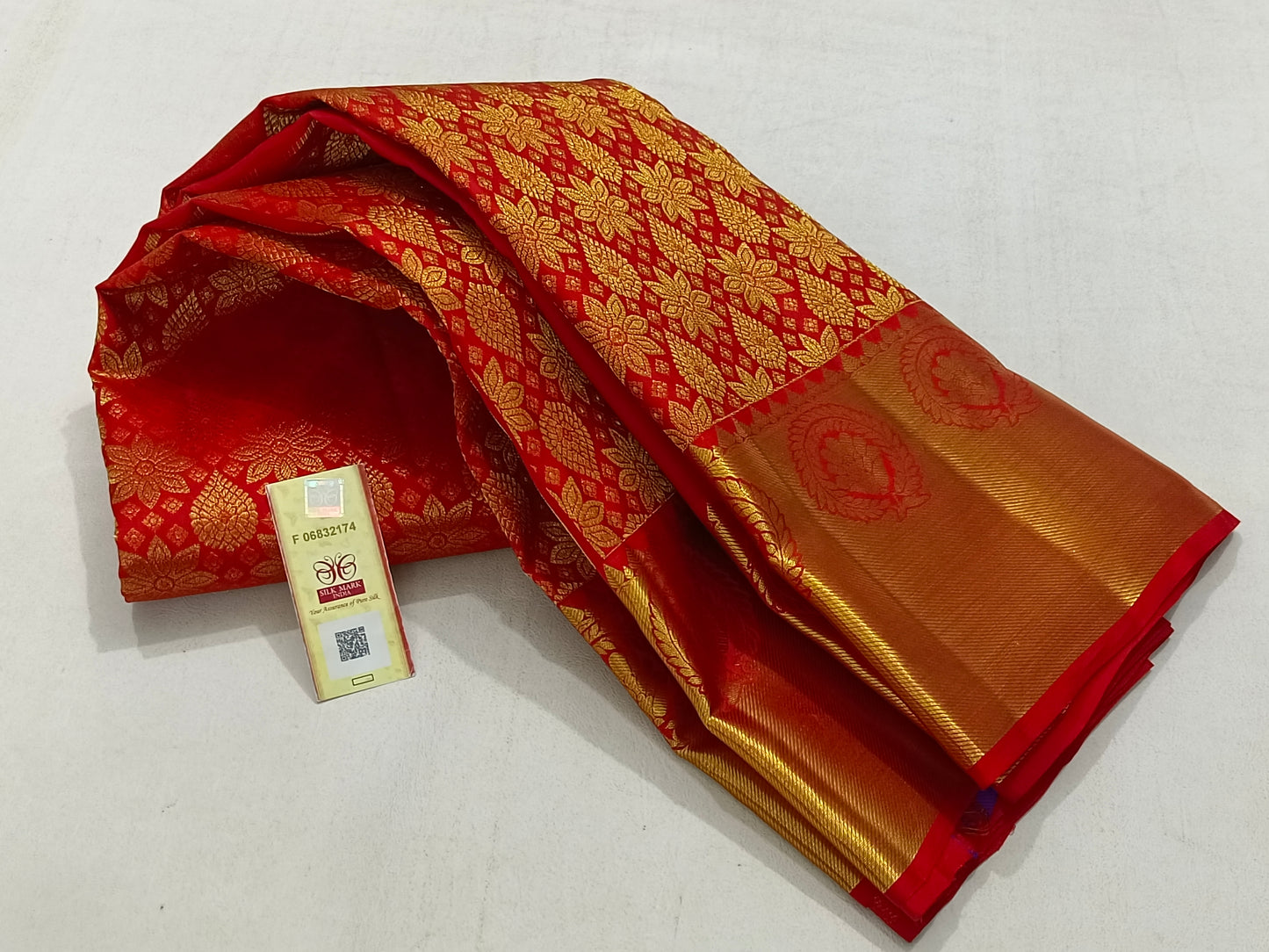 Red Wedding Saree In Pure Kanchipuram Silk With Zari Border