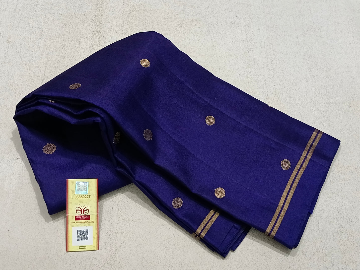 Traditional blue kanchipuram silk bridal saree with simple border