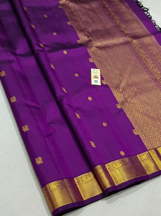 Traditional violet kanchipuram silk saree with zari border