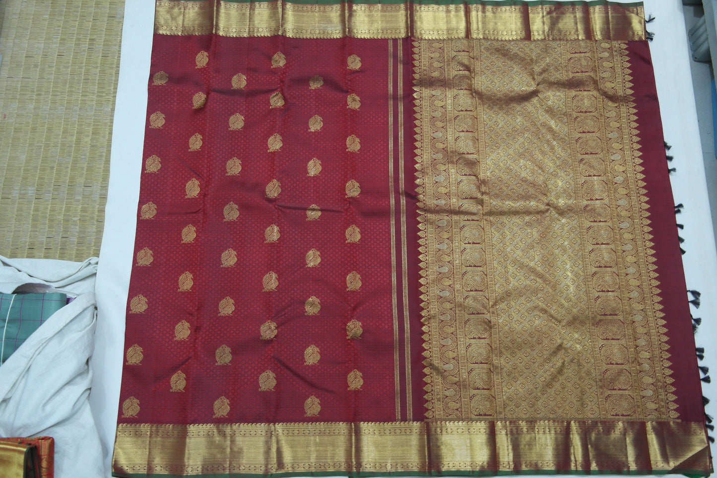 Red Bridal Kanchipuram Silk Saree With Zari Border