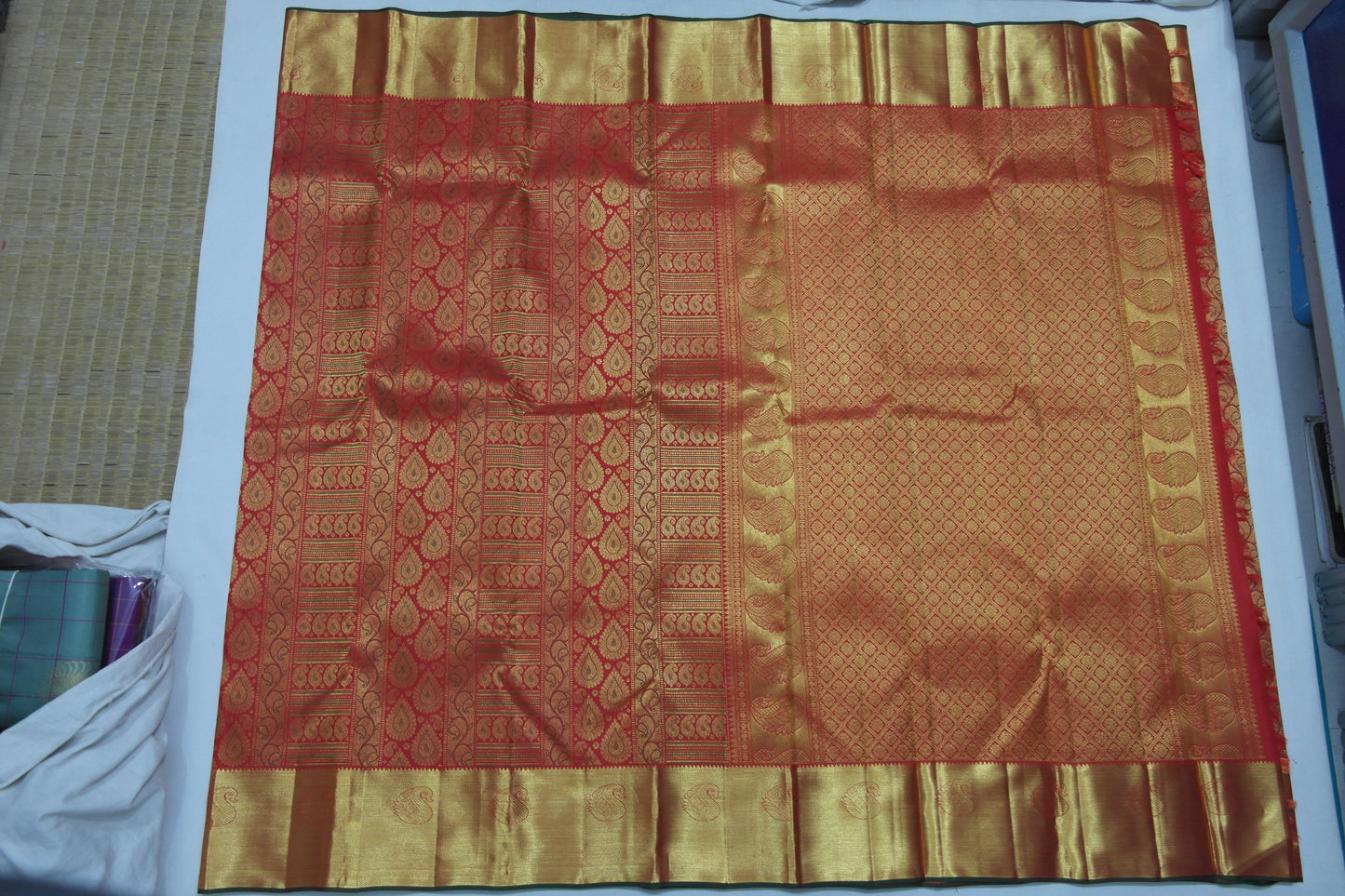 Grand Red Kanchipuram Silk Bridal Saree With Zari Border