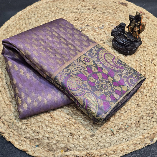 Royal Lavender & Gold Zari Woven Kanchipuram Silk Saree with Peacock Border