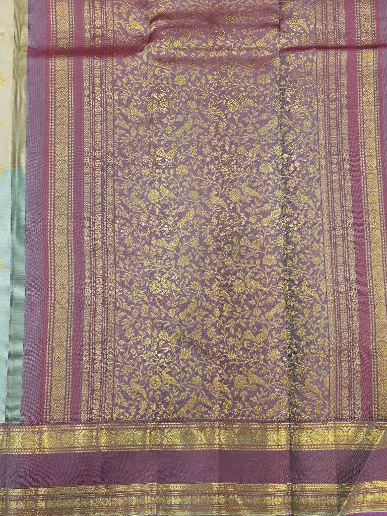 Ice Blue Pure Kanchipuram Silk Saree with Purple Gold Zari Border | Bridal Saree