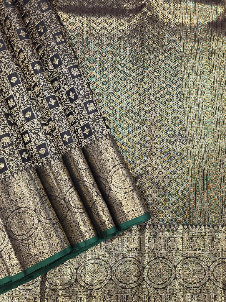 Royal Purple Pure Kanchipuram Silk Saree with Gold Zari Floral Weave | Bridal Saree