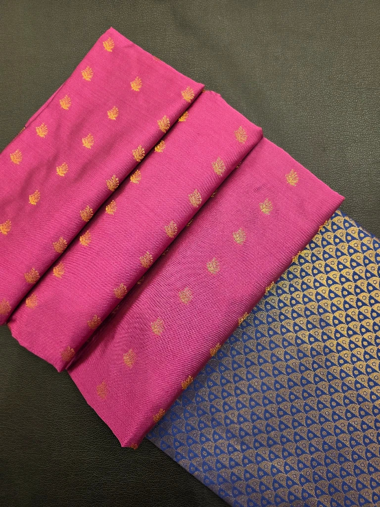 Rani Pink Semi Kanchipuram Silk Saree with Royal Blue Brocade Pallu & Rich Gold Zari Border