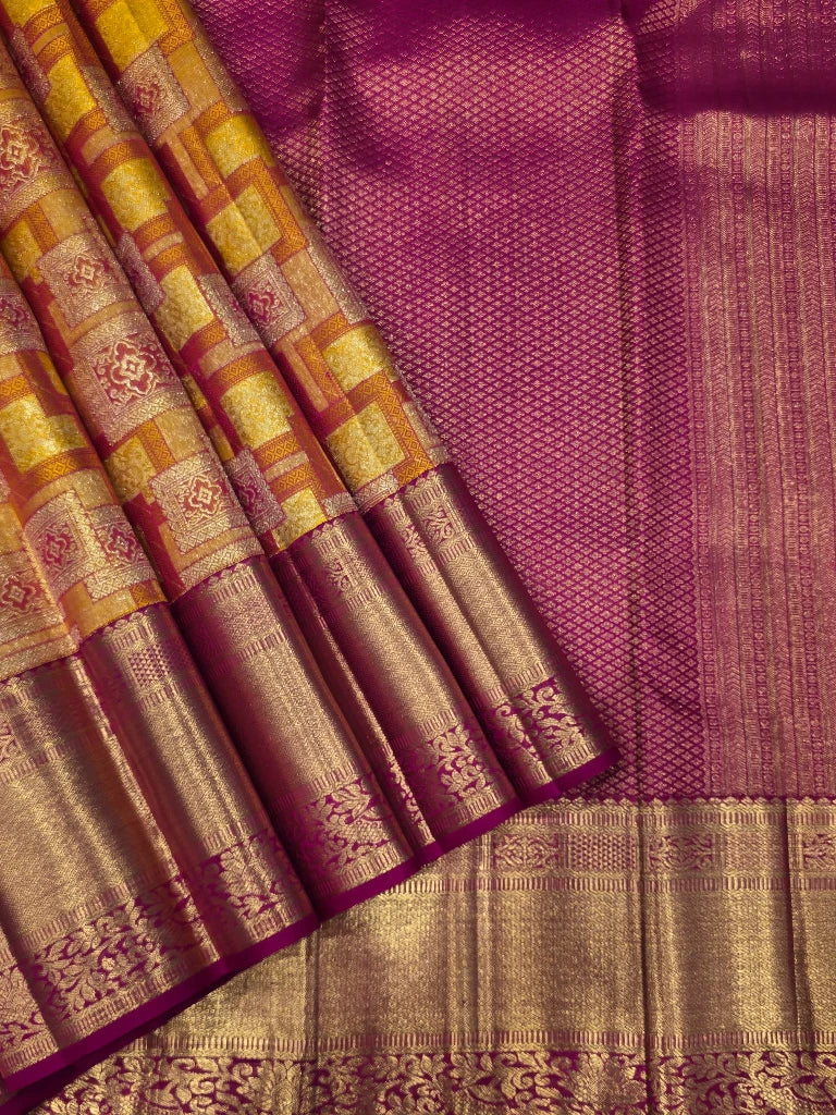 Royal Magenta & Gold Pure Kanchipuram Silk Saree with Rich Zari Border | Traditional Bridal Saree