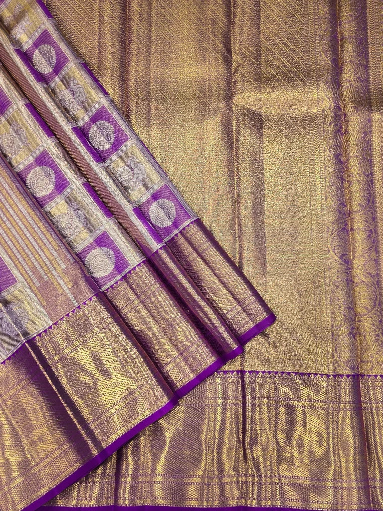 Royal Purple Pure Kanchipuram Silk Saree with Rich Gold Zari Border | Traditional Bridal Saree