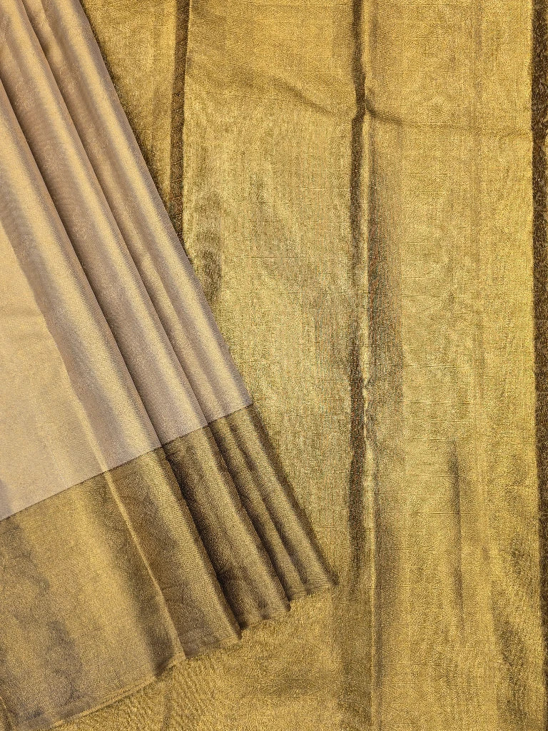 Champagne Gold Pure Kanchipuram Silk Saree with Antique Gold Zari Border | Luxury Bridal Silk Saree