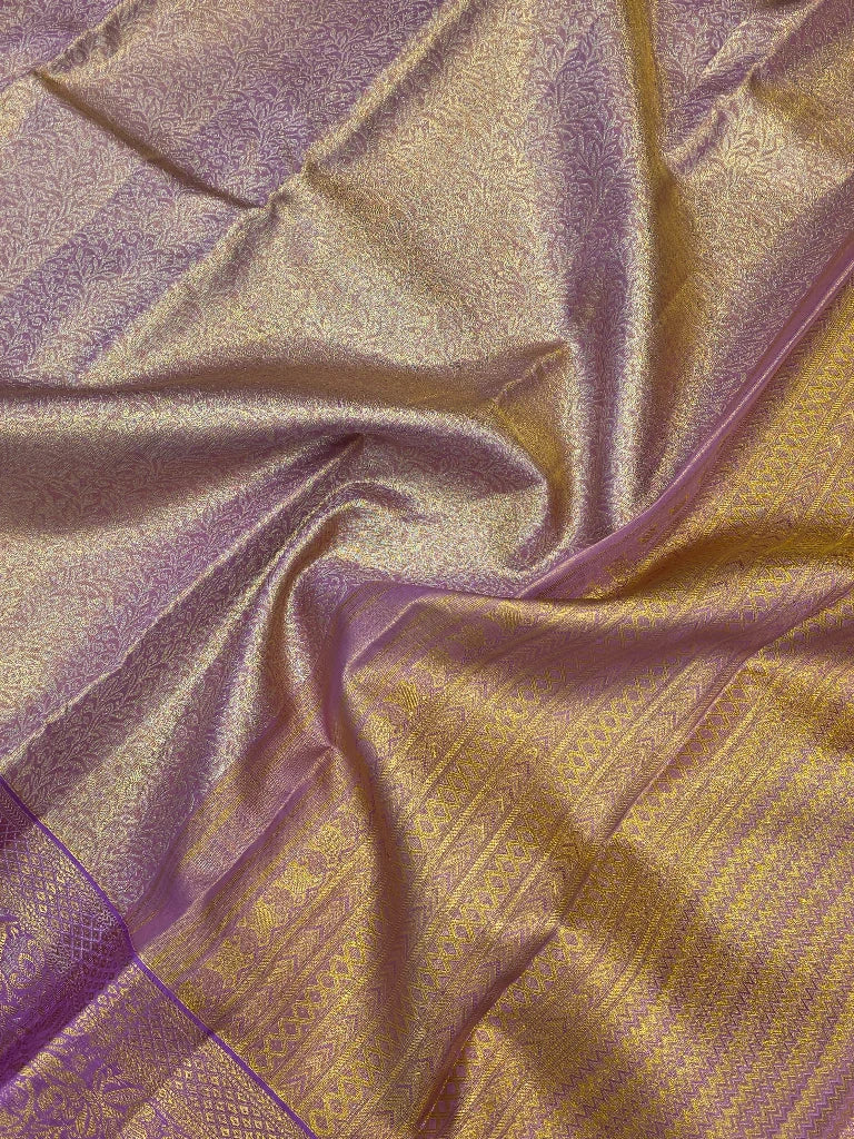 Royal Lavender Purple Pure Kanchipuram Silk Saree with Rich Gold Zari Floral Brocade | Bridal Saree