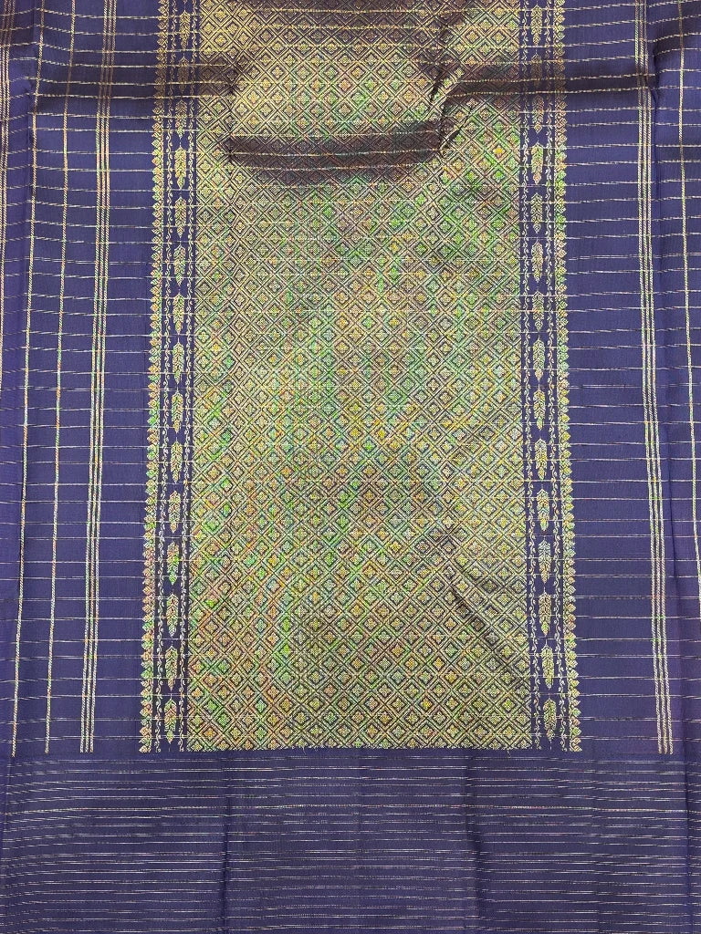 Baby Pink Pure Kanchipuram Silk Saree with Navy Blue Contrast Border | Traditional Bridal Saree