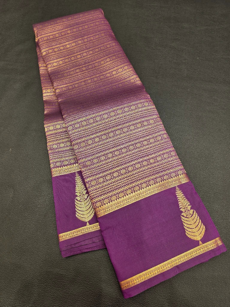 Royal Purple Semi Kanchipuram Silk Saree with Gold Zari Diamond Weave & Traditional Motif Border