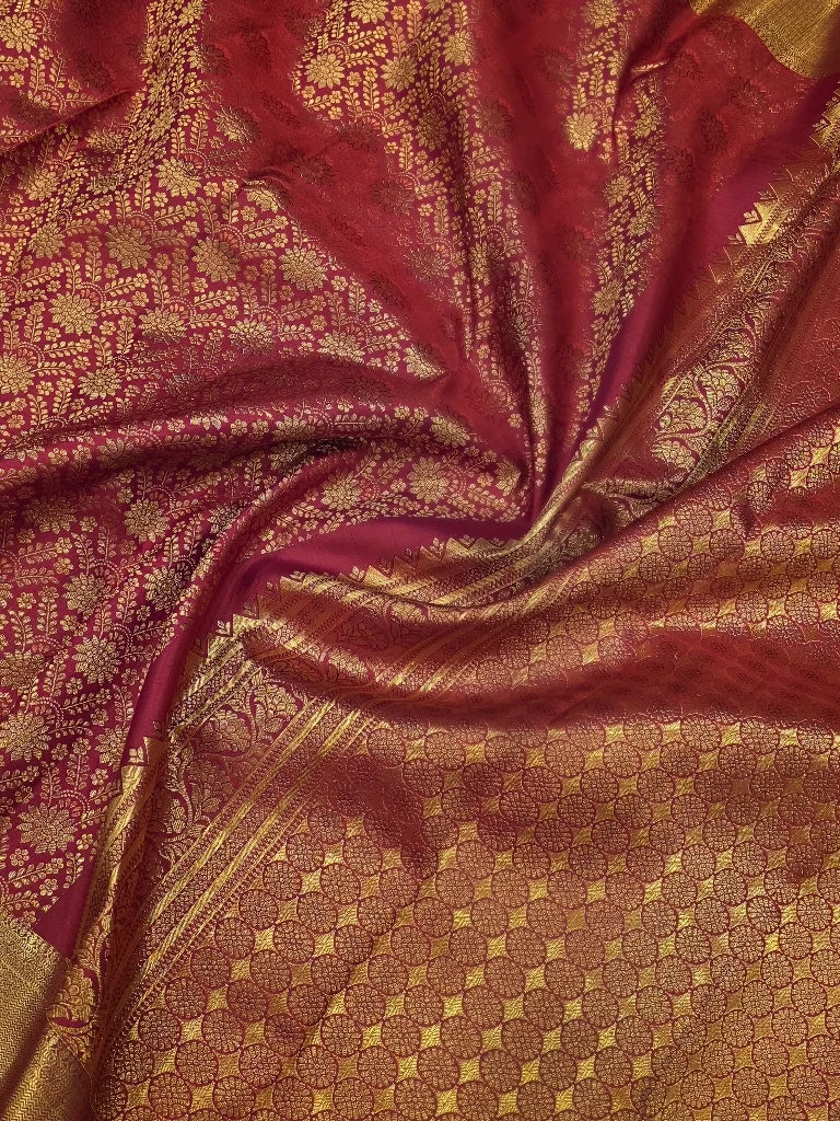 Rose Pink Kanchipuram Silk Saree with Maroon Zari Border Bridal Traditional Saree