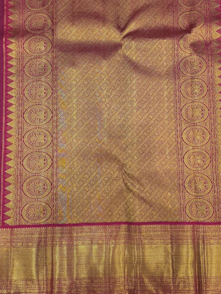 Midnight Navy & Magenta Pure Kanchipuram Silk Saree with Floral Buttas | Bridal Saree