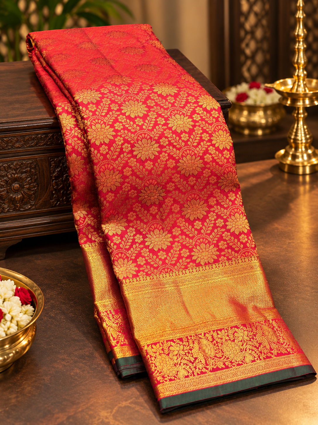 Rose Pink Kanchipuram Silk Saree with Maroon Zari Border Bridal Traditional Saree AA-001951